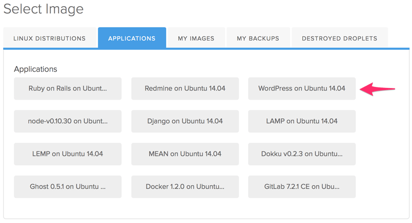DigitalOcean Select Wordpress Image